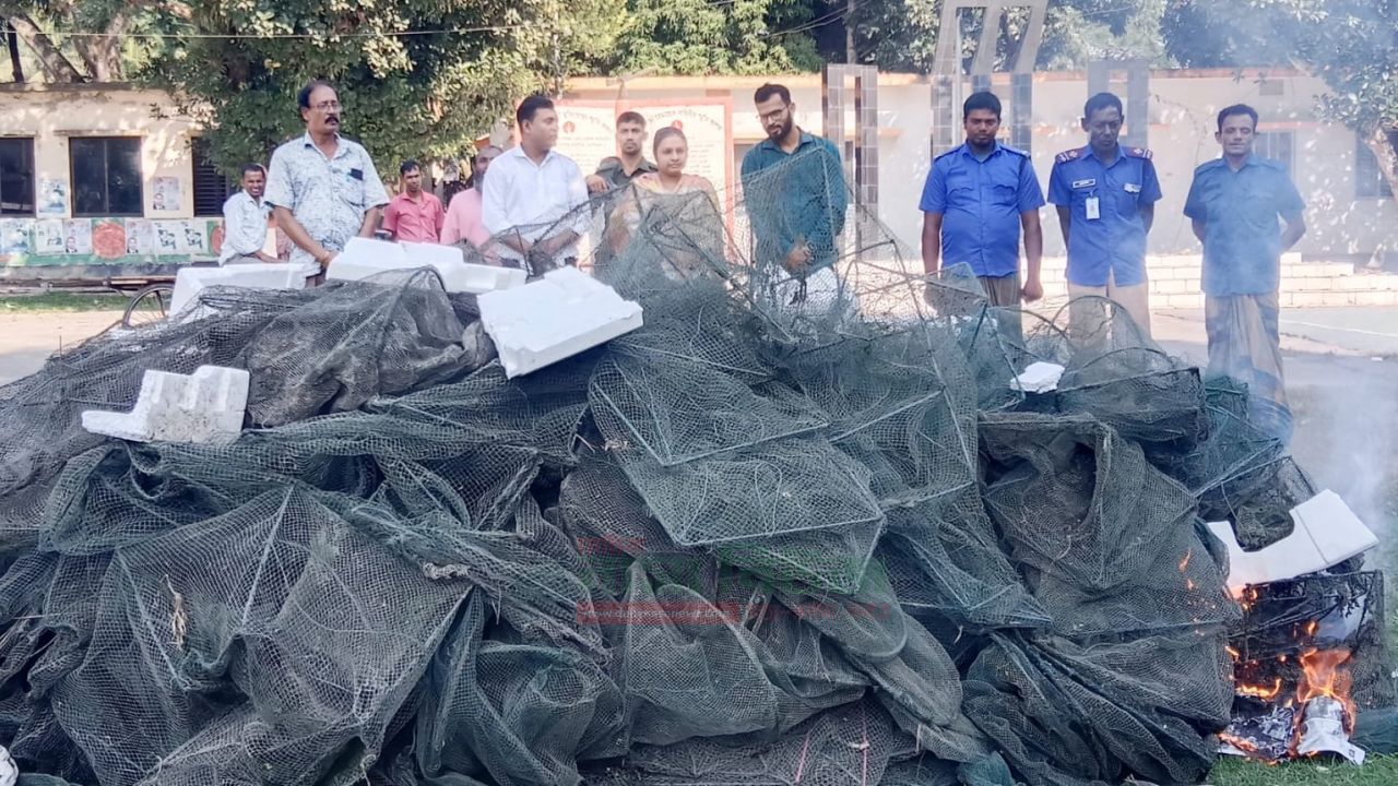  কোটালিপাড়ায় নিষিদ্ধ চায়না জাল ধ্বংস